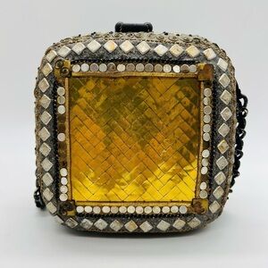 MARY FRANCES UNIQUE SHOULDER BAG WITH CHAIN STRAP AND LOTS OF METAL ADORNED